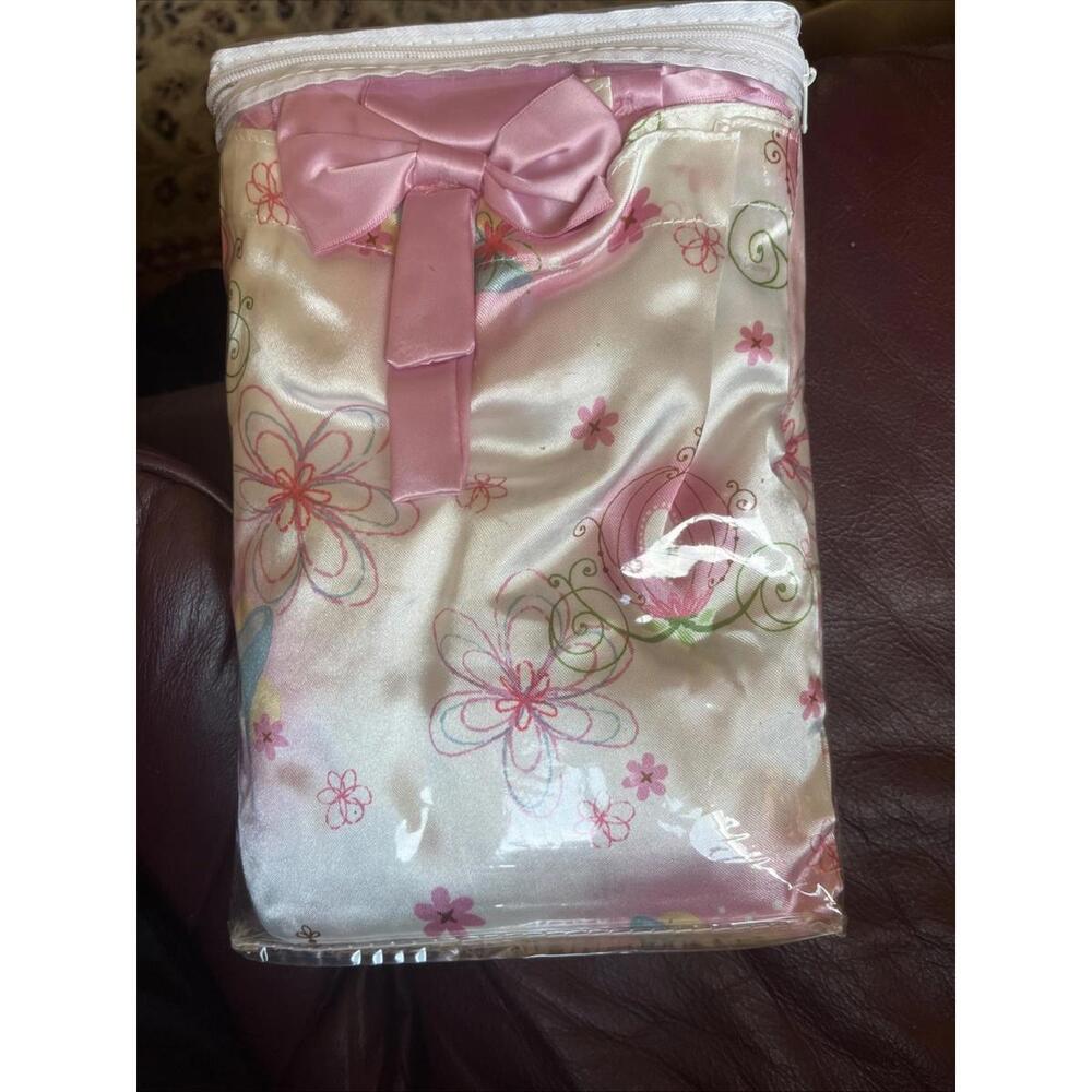 Disney Princess Cinderella Curtain Panel White Pink Bows Slipper 42” X 80”